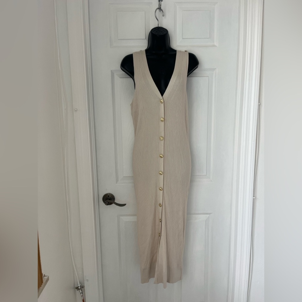 River Island Beige Button Bodycon Midi Dress - 12 (US)